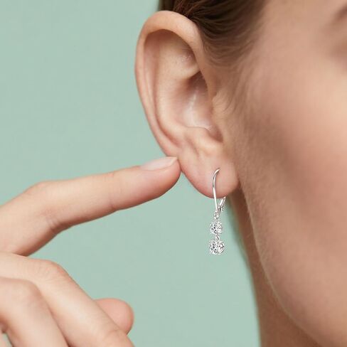 Moissanite Earrings for Women, 1.4CT/Pair Brilliant Round Cut 18K White Gold Plated 925 Sterling Silver Leverback Drop Dangle Earring in Saudi Arabia