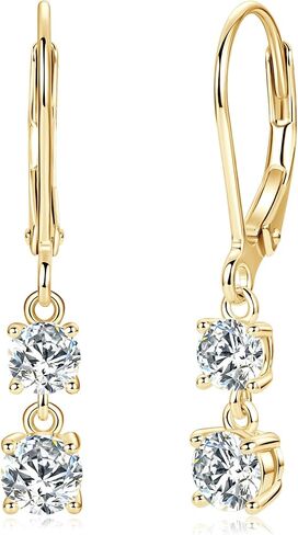 Moissanite Earrings for Women, 1.4CT/Pair Brilliant Round Cut 18K White Gold Plated 925 Sterling Silver Leverback Drop Dangle Earring in Saudi Arabia
