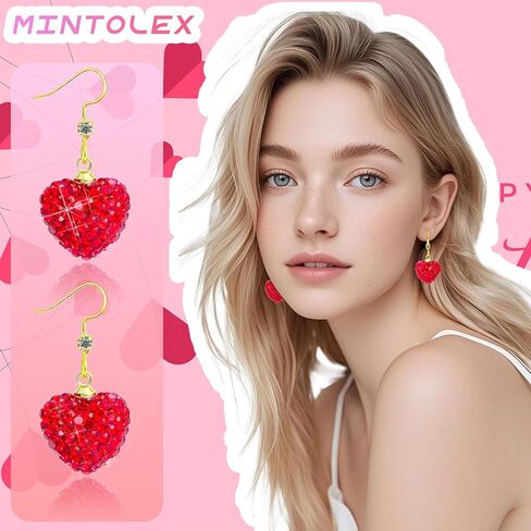 Mintolex Red Heart Earrings for Women Sparkly Rhinestone Valentines Earrings Love Heart Earring Dangling Valentine Gifts for Her Wife Girlfriend Holiday Outfit Accessories in Saudi Arabia