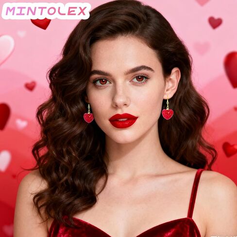Mintolex Red Heart Earrings for Women Sparkly Rhinestone Valentines Earrings Love Heart Earring Dangling Valentine Gifts for Her Wife Girlfriend Holiday Outfit Accessories in Saudi Arabia
