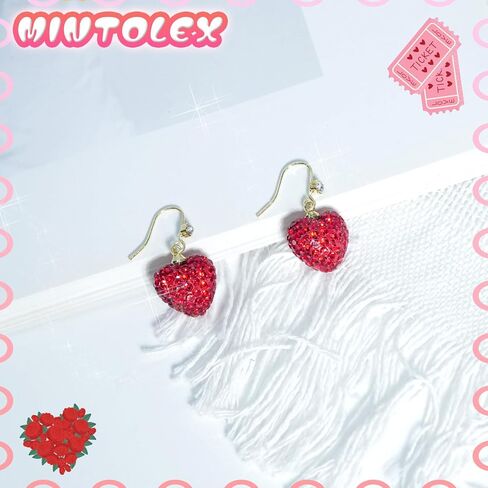Mintolex Red Heart Earrings for Women Sparkly Rhinestone Valentines Earrings Love Heart Earring Dangling Valentine Gifts for Her Wife Girlfriend Holiday Outfit Accessories in Saudi Arabia