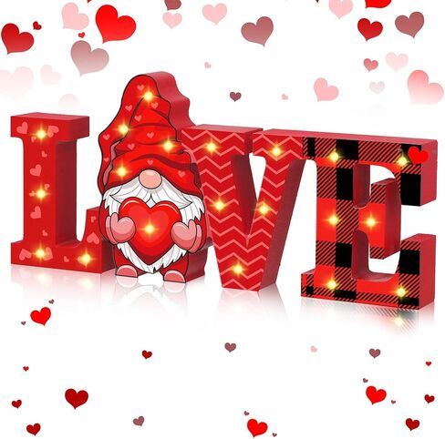 Menkxi Valentines Day LED Wooden Sign Valentine's Day Table Decorations Wooden Love Decor Valentine Tiered Tray Decor Light up Valentine Table Centerpiece Decor for Home Party Desk Office Room in Saudi Arabia