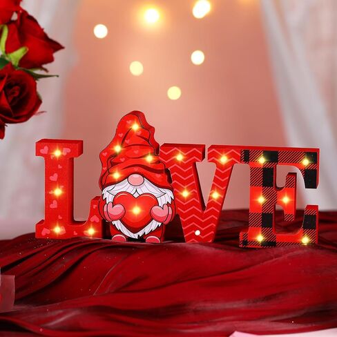Menkxi Valentines Day LED Wooden Sign Valentine's Day Table Decorations Wooden Love Decor Valentine Tiered Tray Decor Light up Valentine Table Centerpiece Decor for Home Party Desk Office Room in Saudi Arabia