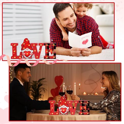 Menkxi Valentines Day LED Wooden Sign Valentine's Day Table Decorations Wooden Love Decor Valentine Tiered Tray Decor Light up Valentine Table Centerpiece Decor for Home Party Desk Office Room in Saudi Arabia