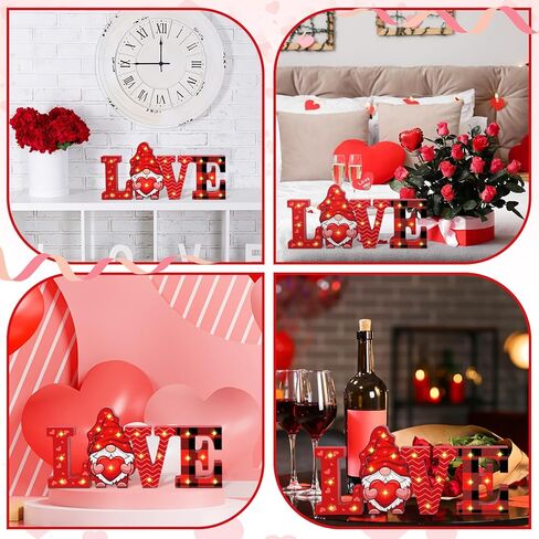 Menkxi Valentines Day LED Wooden Sign Valentine's Day Table Decorations Wooden Love Decor Valentine Tiered Tray Decor Light up Valentine Table Centerpiece Decor for Home Party Desk Office Room in Saudi Arabia