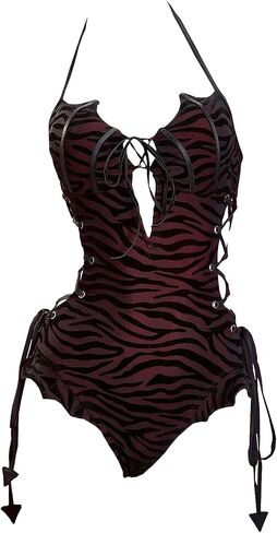 MEOWCOS Women's Gothic One-Piece Swimsuit Bat-Inspired Design Dark Bathing Suit for Beach Pool Parties in Saudi Arabia