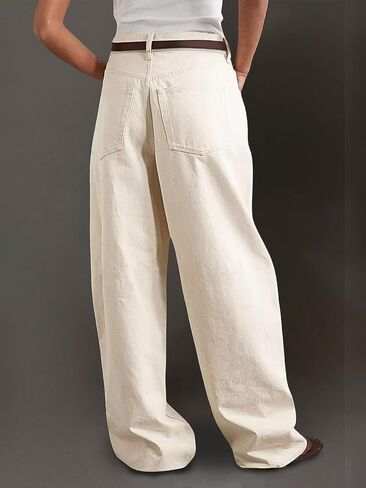 Flamingals Women's Wide Straight Leg Pants Stretchy Causal Baggy High Waist Solid Wash Loose Long Pant Beige 4XL in Kuwait