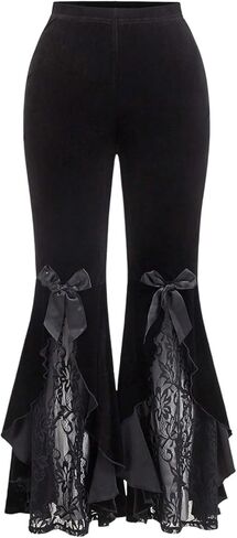 WDIRARA Women's Plus Size Velvet Lace Flared Pants High Waist Bell Bottoms Rave Trousers in Saudi Arabia
