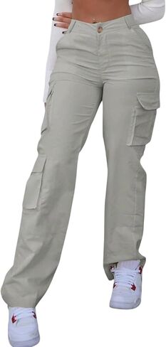 SDNGED Women’s High Waisted Cargo Pants, Lightweight Straight Leg Trousers with Pockets, Casual Low-Stretch Pants for Women in Saudi Arabia