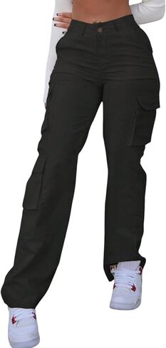 SDNGED Women’s High Waisted Cargo Pants, Lightweight Straight Leg Trousers with Pockets, Casual Low-Stretch Pants for Women in Saudi Arabia