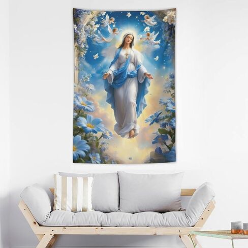 DEHYTO Our Lady of Virgin Mary Tapestry Virgen De Guadalupe Wall Hanging Art Decoration for Church Bedroom Living Room Dorm Home Decor 40"x60" in Saudi Arabia