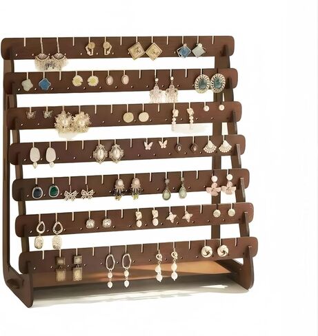 sanbeitang Earring Display Stand, 7 Tier Thin Wood Earring Organizer Stand, Earring Holder for Selling for Vendors, Brown in Saudi Arabia