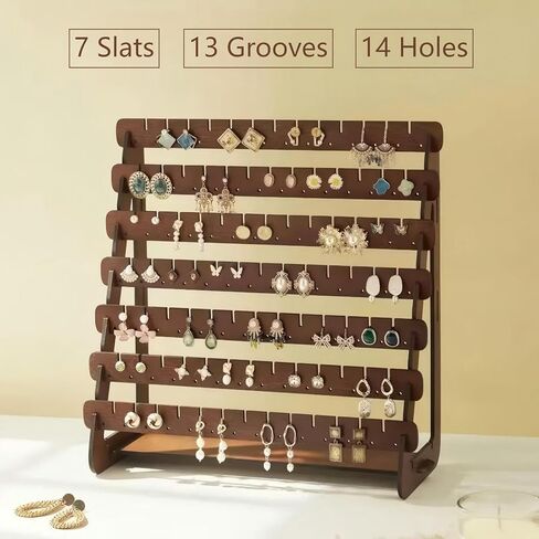 sanbeitang Earring Display Stand, 7 Tier Thin Wood Earring Organizer Stand, Earring Holder for Selling for Vendors, Brown in Saudi Arabia