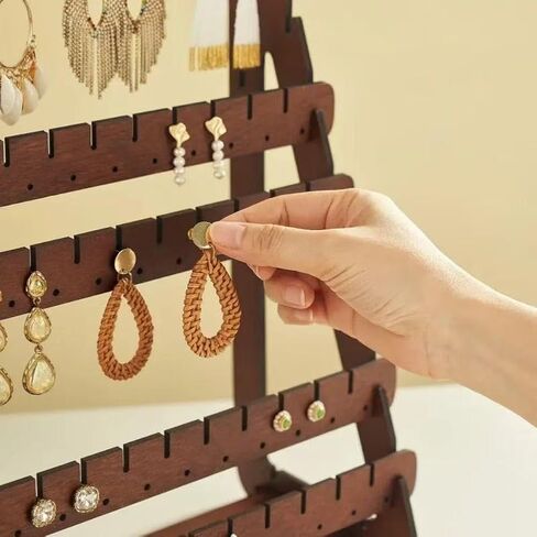 sanbeitang Earring Display Stand, 7 Tier Thin Wood Earring Organizer Stand, Earring Holder for Selling for Vendors, Brown in Saudi Arabia