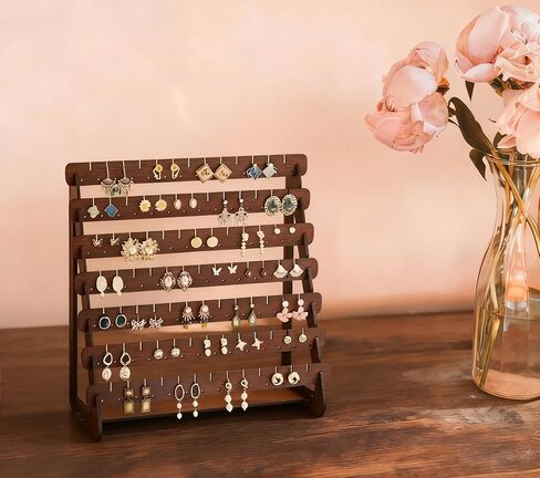 sanbeitang Earring Display Stand, 7 Tier Thin Wood Earring Organizer Stand, Earring Holder for Selling for Vendors, Brown in Saudi Arabia