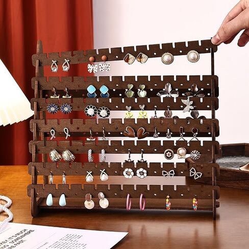 sanbeitang Earring Display Stand, 7 Tier Thin Wood Earring Organizer Stand, Earring Holder for Selling for Vendors, Brown in Saudi Arabia
