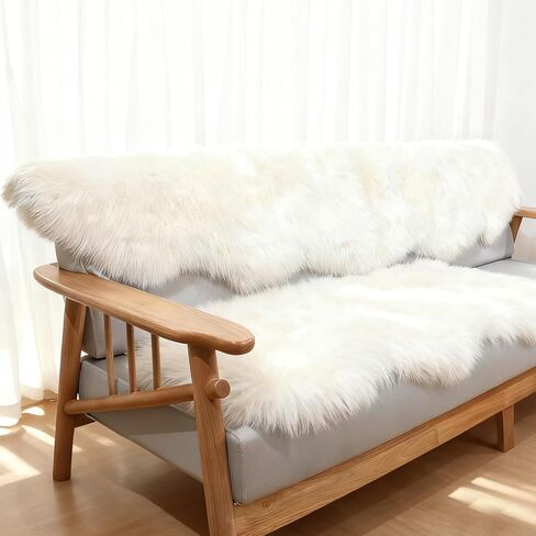 Genuine Sheepskin Rug with Little Patches-Real Fur Wool Sheep Skin Throw Pad Carpet for Bedroom Floor Living Room Sofa Fur(Ivory White, 2FT×6FT Patchwork) in Saudi Arabia