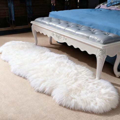 Genuine Sheepskin Rug with Little Patches-Real Fur Wool Sheep Skin Throw Pad Carpet for Bedroom Floor Living Room Sofa Fur(Ivory White, 2FT×6FT Patchwork) in Saudi Arabia