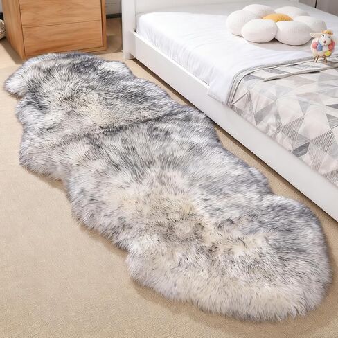Genuine Sheepskin Rug with Little Patches-Real Fur Wool Sheep Skin Throw Pad Carpet for Bedroom Floor Living Room Sofa Fur(Ivory White, 2FT×6FT Patchwork) in Saudi Arabia