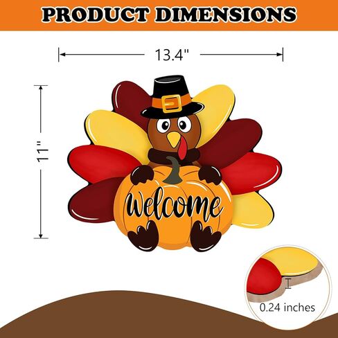 Bolisom Welcome Thanksgiving Turkey Pumpkin Front Door Sign, Fall Farmhouse Wood Hanger Outdoor Outside Porch Home Decor, Autumn Wooden Wreath Indoor Wall Hanging Decoration in Saudi Arabia