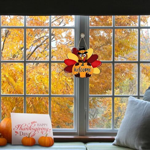 Bolisom Welcome Thanksgiving Turkey Pumpkin Front Door Sign, Fall Farmhouse Wood Hanger Outdoor Outside Porch Home Decor, Autumn Wooden Wreath Indoor Wall Hanging Decoration in Saudi Arabia