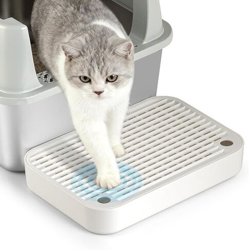 Litter Box Step, Litter Box Ramp/Catcher with Wooden Base, Anti-Tracking & Easy to Clean, Ideal for Small & Elderly Cats in Kuwait