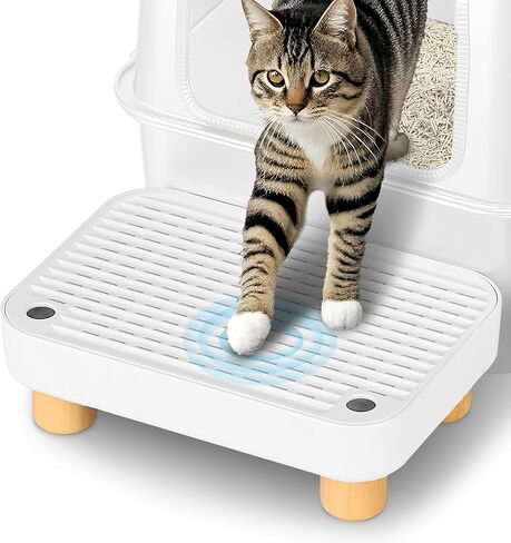 Litter Box Step, Litter Box Ramp/Catcher with Wooden Base, Anti-Tracking & Easy to Clean, Ideal for Small & Elderly Cats in Kuwait