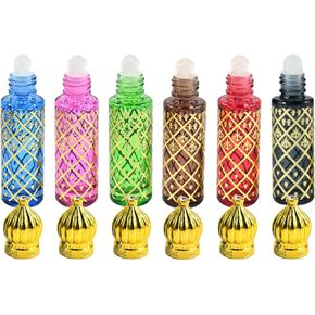 5 Pcs Vintage Roller Bottle Empty Set, 10 ML Glass Perfume Bottle Mini Portable Travel Bottle with Stainless Steel Roller Ball Refillable Empty Container for Essential Oil, Perfume – Gold in Saudi Arabia