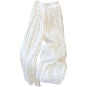 RoseSeek Women's High Waisted Flowy Palazzo Pants Pleated Wide Leg Baggy Long Pants Chiffon Trousers in Kuwait