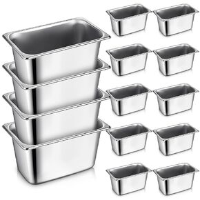 Rtteri 16 Pcs 1/6 Size Restaurant Food Prep Pan 6 Inch Deep Stainless Steel Hotel Pan Metal Steam Table Pan Commercial Catering Tray Buffet Container with 2 Pcs Tong and 4 Pcs Spoon(1/6 Size) in Kuwait