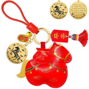 WHIXMSY 2026 Chinese New Year Lucky Horse Keychain Lunar New Year Fortune Horse Key Ring with Tassels Chinese Gifts Feng Shui Prosperity Wealth Blessing Hanging Charm Ornament in Saudi Arabia