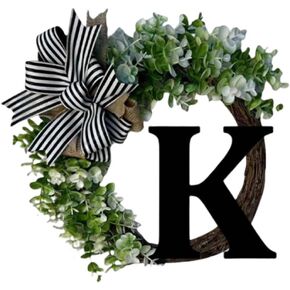Last Name Year Round Front Door Wreath with Bow K Letter Welcome Signs Porch Decoration, Welcome Sign for Front Door in Saudi Arabia