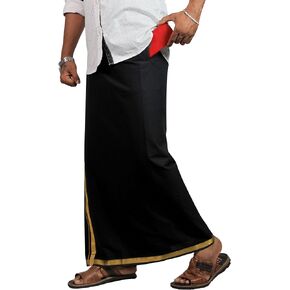 PRAKASAM COTTON رجالي أحمر اللون Jari قطن مرن مقاس Welcro Pocket Dhoti (JARI-RED) in Kuwait
