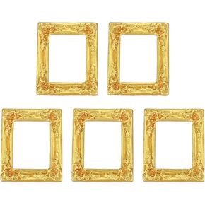 uxcell 5pcs Vintage Resin Picture Frames, Mini Tiny Photo Frame Rectangle Jewelry Display Prop for DIY Table Top Photography Wedding Decor, Gold 1.5 x 1.2 in Kuwait