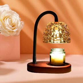 مصباح تسخين الشموع من ArbaroClara قابل للتعديل مع مؤقت وخافت، ضوء شمع كهربائي يذوب بالحرارة عديم اللهب، نمط مزرعة عتيق، قاعدة خشبية، ظل زجاجي بلون رمادي دخاني، مع لمبتين in Kuwait