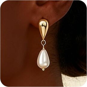 Shengkeao Pearl Earrings for Women - 14K Gold Plated Pearl Drop Earrings Dainty Round Pearls Dangle Earrings Wedding Jewelry Bride Earrings for Women Gifts in Saudi Arabia