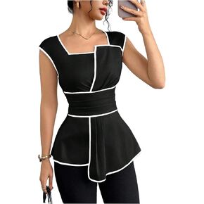 SOLY HUX Women's Square Neck Cap Sleeve Blouse Peplum Asymmetrical Summer Casual Work Tops in Saudi Arabia