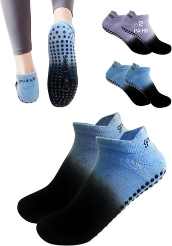 KE Spox Yoga Socks with Grips for Women Non Slip Pilates Long Sock for Pilates Yoga Barre Training-2pk in Saudi Arabia