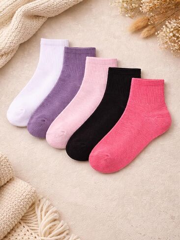 5-Pair Women's Non-Slip Cuff Crew Socks,Assorted Colors,Comfortable & Breathable Mid-Calf Athletic Ankle Socks in Saudi Arabia