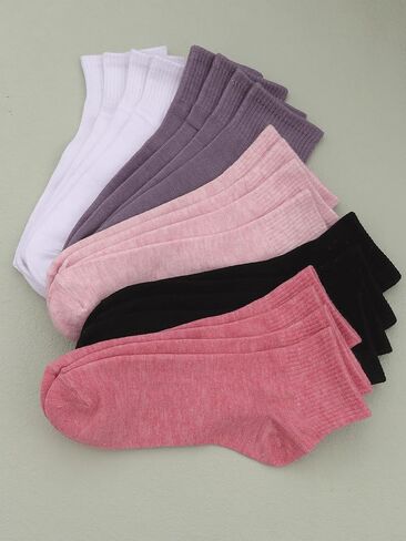 5-Pair Women's Non-Slip Cuff Crew Socks,Assorted Colors,Comfortable & Breathable Mid-Calf Athletic Ankle Socks in Saudi Arabia