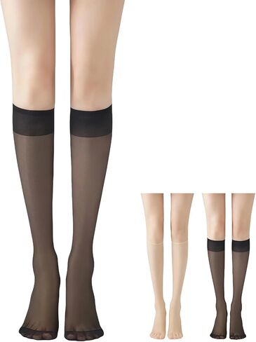 Liiusgelad Knee-High Socks for Women & Girls, 3 Pairs Reinforced Toe 15D Nylons sheer stockings in Saudi Arabia