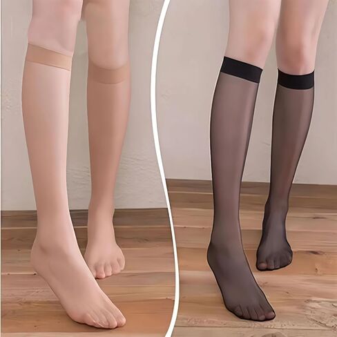 Liiusgelad Knee-High Socks for Women & Girls, 3 Pairs Reinforced Toe 15D Nylons sheer stockings in Saudi Arabia