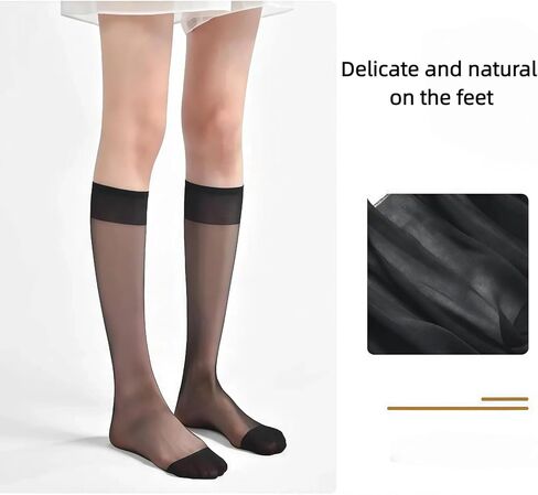 Liiusgelad Knee-High Socks for Women & Girls, 3 Pairs Reinforced Toe 15D Nylons sheer stockings in Saudi Arabia