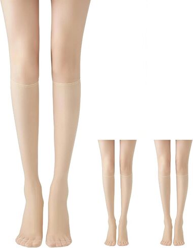 Liiusgelad Knee-High Socks for Women & Girls, 3 Pairs Reinforced Toe 15D Nylons sheer stockings in Saudi Arabia