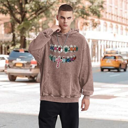 Cayxatiu Graphic Hoodies for Men Y2k Vintage Oversized Hoodie Acid Wash Streetwear Pullover Hip Hop Grunge Long Sleeve Hoodie in Saudi Arabia