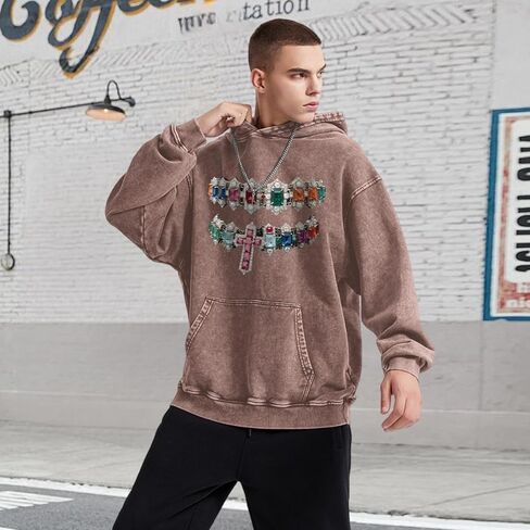 Cayxatiu Graphic Hoodies for Men Y2k Vintage Oversized Hoodie Acid Wash Streetwear Pullover Hip Hop Grunge Long Sleeve Hoodie in Saudi Arabia