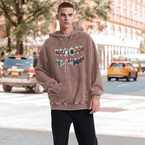 Cayxatiu Graphic Hoodies for Men Y2k Vintage Oversized Hoodie Acid Wash Streetwear Pullover Hip Hop Grunge Long Sleeve Hoodie in Saudi Arabia