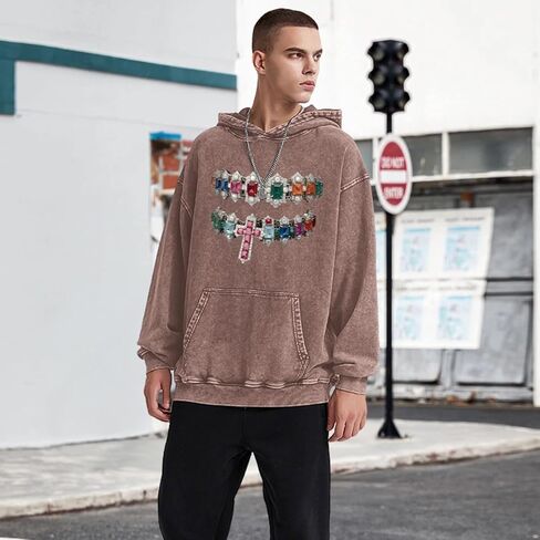 Cayxatiu Graphic Hoodies for Men Y2k Vintage Oversized Hoodie Acid Wash Streetwear Pullover Hip Hop Grunge Long Sleeve Hoodie in Saudi Arabia