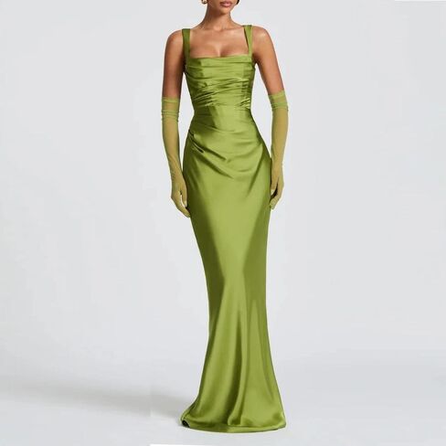 ABYOVRT Women Wedding Guest Dress Satin Corset Top Elegant Maxi Dresses with Sheer Scarf Evening Gown in Kuwait