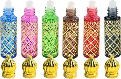 مجموعة زجاجات دوارة كلاسيكية فارغة مكونة من 5 قطع، زجاجة عطر زجاجية سعة 10 مل، زجاجة سفر صغيرة محمولة مع كرة دوارة من الفولاذ المقاوم للصدأ، حاوية فارغة قابلة لإعادة الملء للزيوت العطرية والعطور - ذهبي in Saudi Arabia